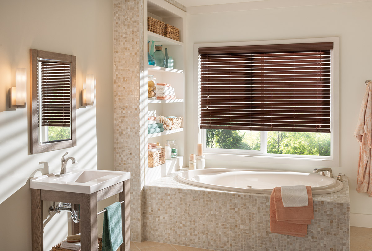 Faux Wood Blinds Bathroom Made In The, Bathroom Wooden Blinds