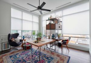 Roller shades can offer privacy and still keep a room bright.